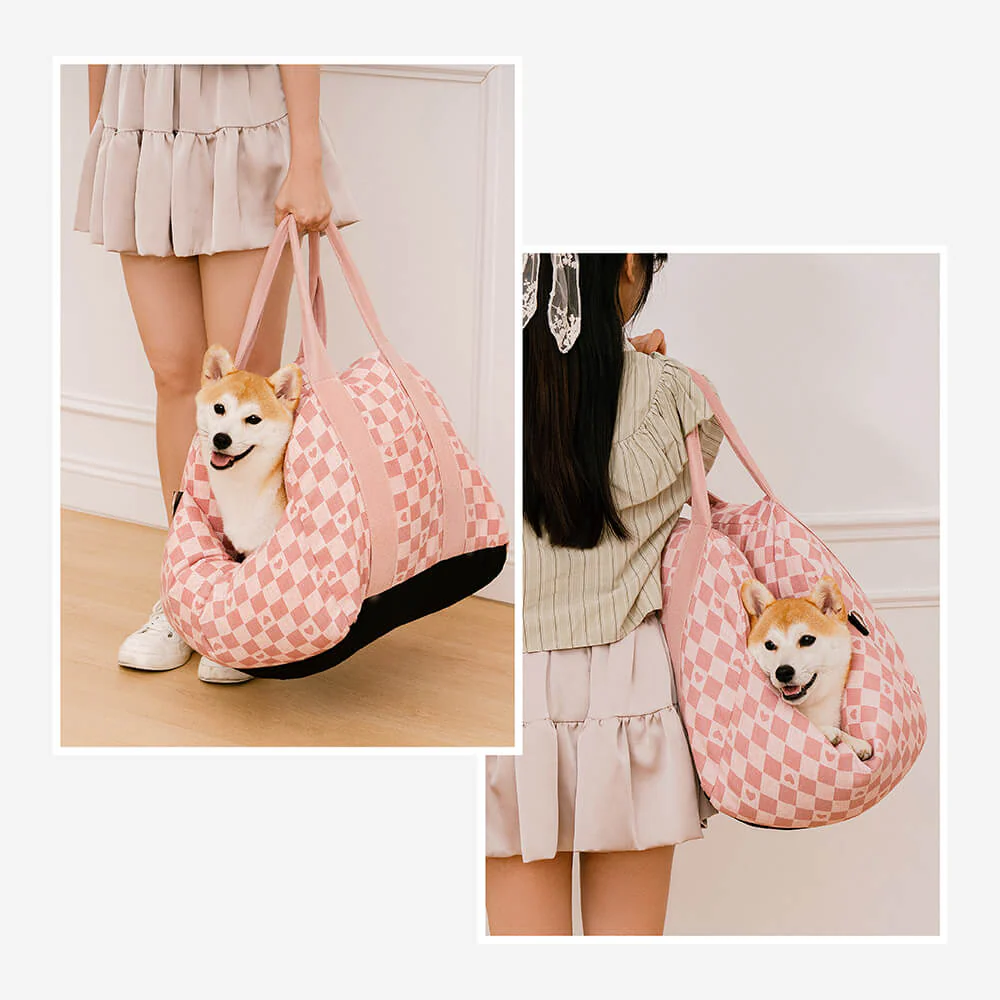 Siège de voiture pour chien à damier vintage et cœur - Image 12
