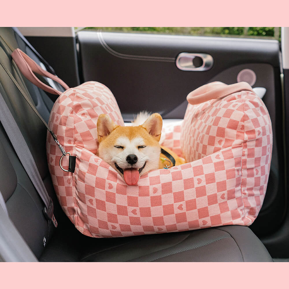 Siège de voiture pour chien à damier vintage et cœur - Image 16