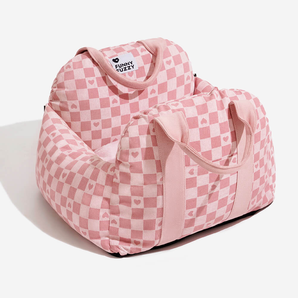 Siège de voiture pour chien à damier vintage et cœur - Image 18