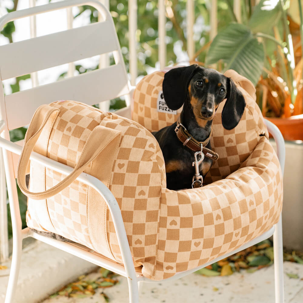 Siège de voiture pour chien à damier vintage et cœur - Image 20