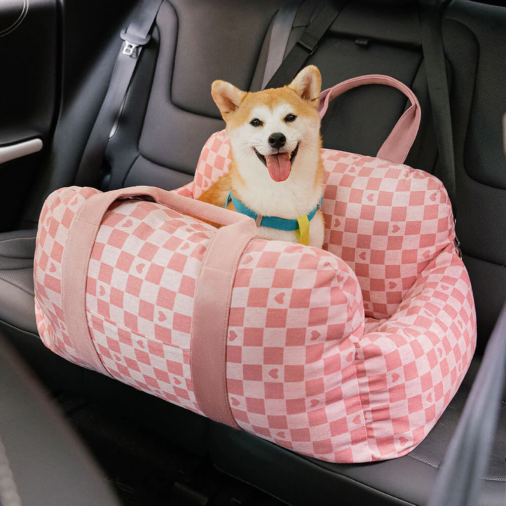 Siège de voiture pour chien à damier vintage et cœur - Image 22