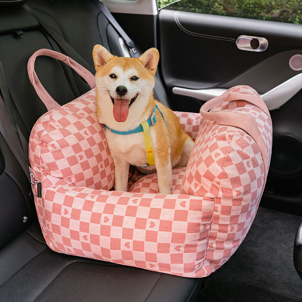 Siège de voiture pour chien à damier vintage et cœur - Image 23