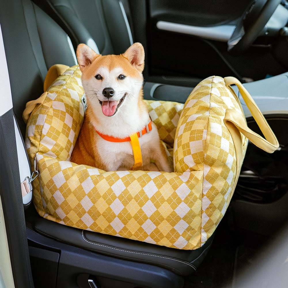 Siège de voiture pour chien à damier vintage et cœur - Image 34