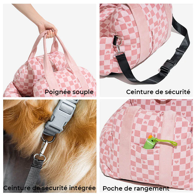 Siège de voiture pour chien à damier vintage et cœur - Image 9