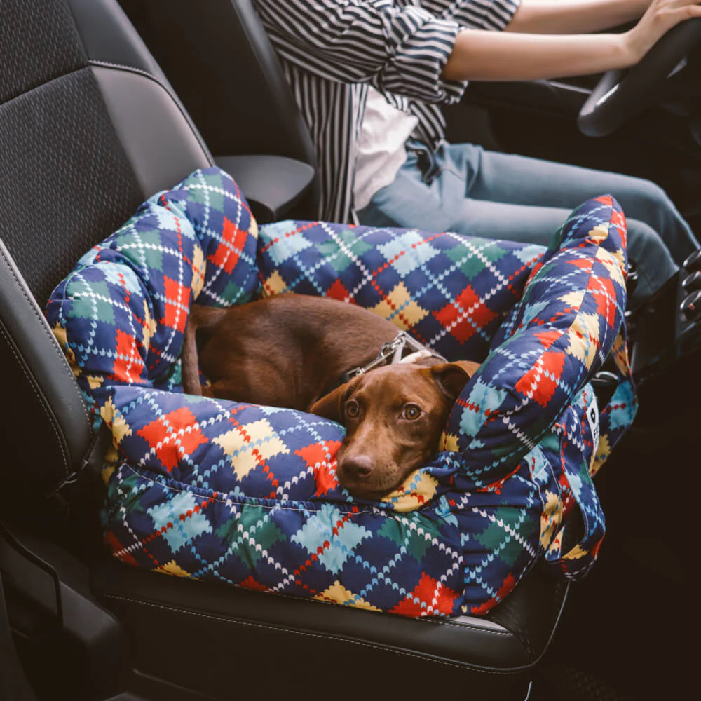 Siège de voiture pour chien en denim vintage et patchwork - Image 11