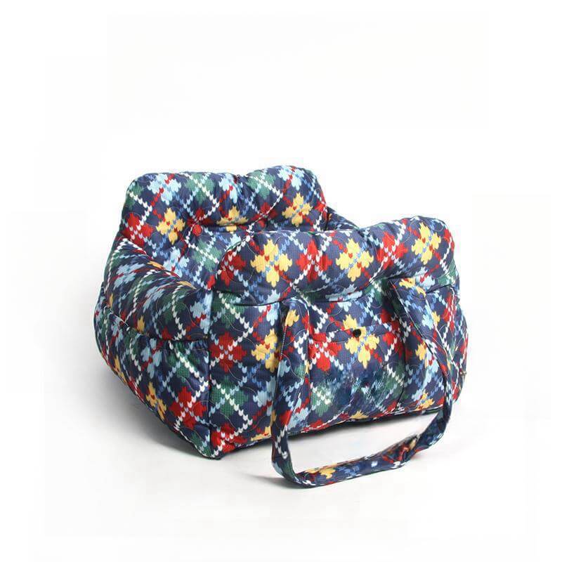 Siège de voiture pour chien en denim vintage et patchwork - Image 14