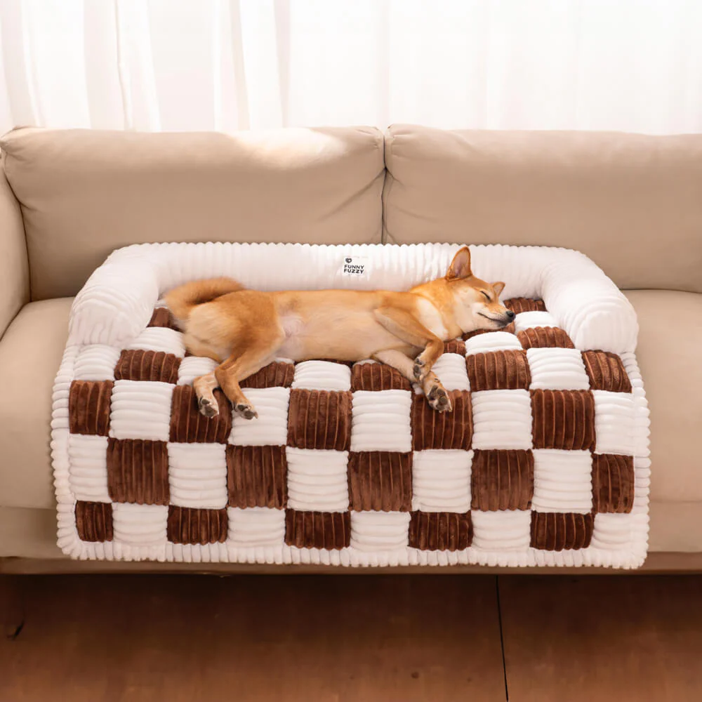 Tapis de protection pour chien à carreaux crème - Image 10