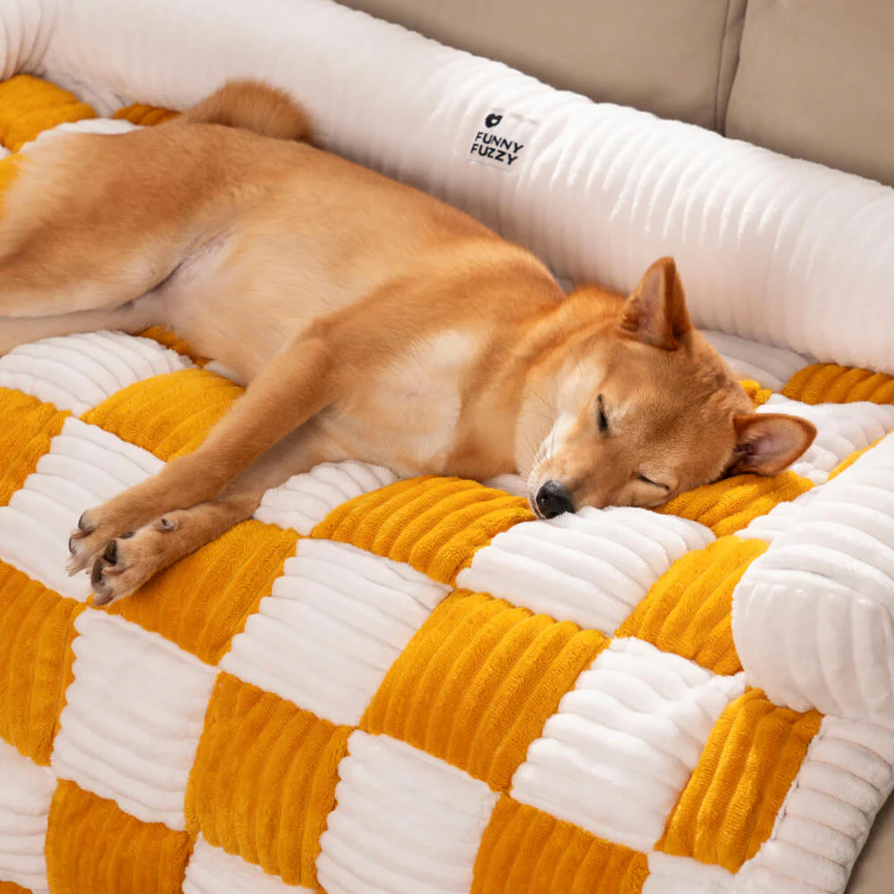 Tapis de protection pour chien à carreaux crème - Image 11