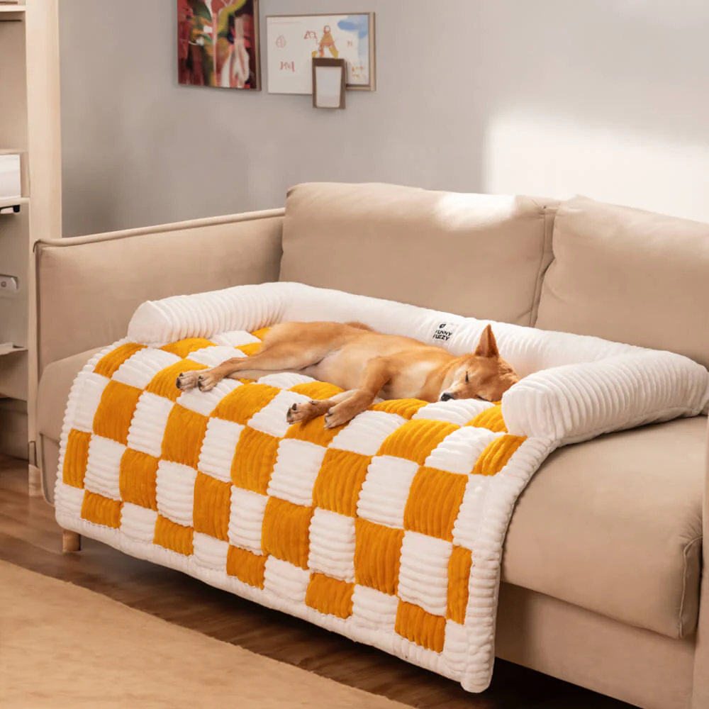 Tapis de protection pour chien à carreaux crème - Image 12