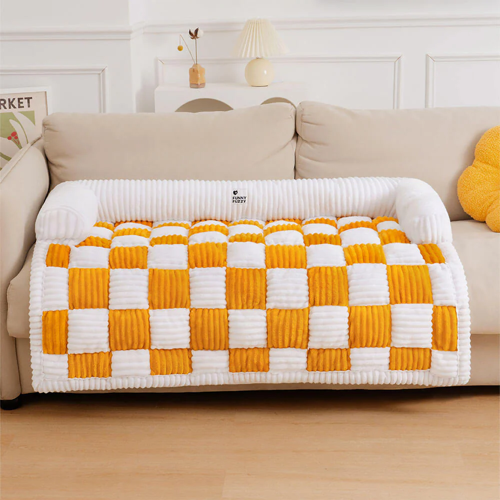 Tapis de protection pour chien à carreaux crème - Image 13