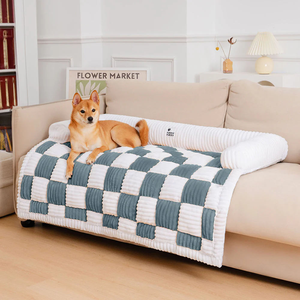 Tapis de protection pour chien à carreaux crème - Image 18