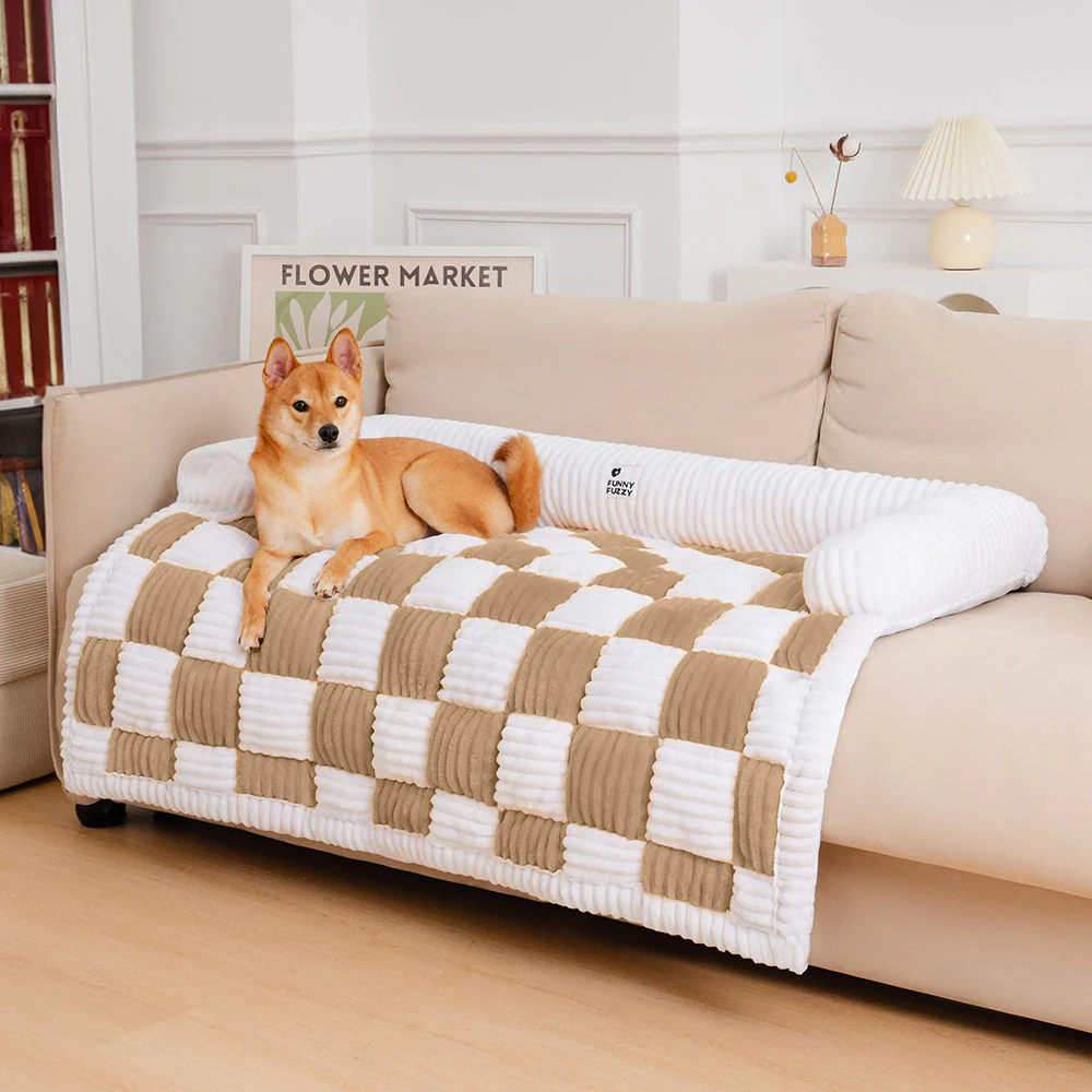 Tapis de protection pour chien à carreaux crème - Image 19