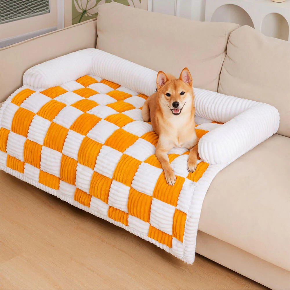 Tapis de protection pour chien à carreaux crème - Image 3