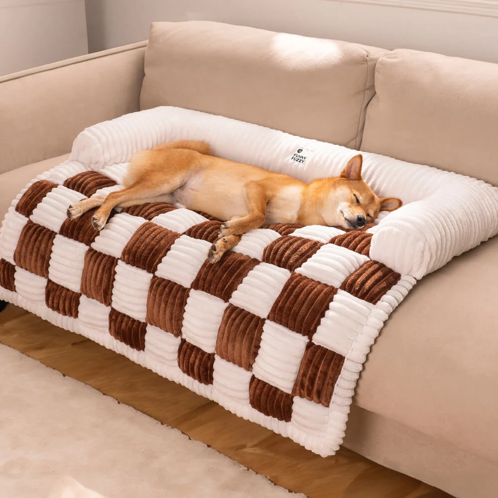 Tapis de protection pour chien à carreaux crème - Image 7
