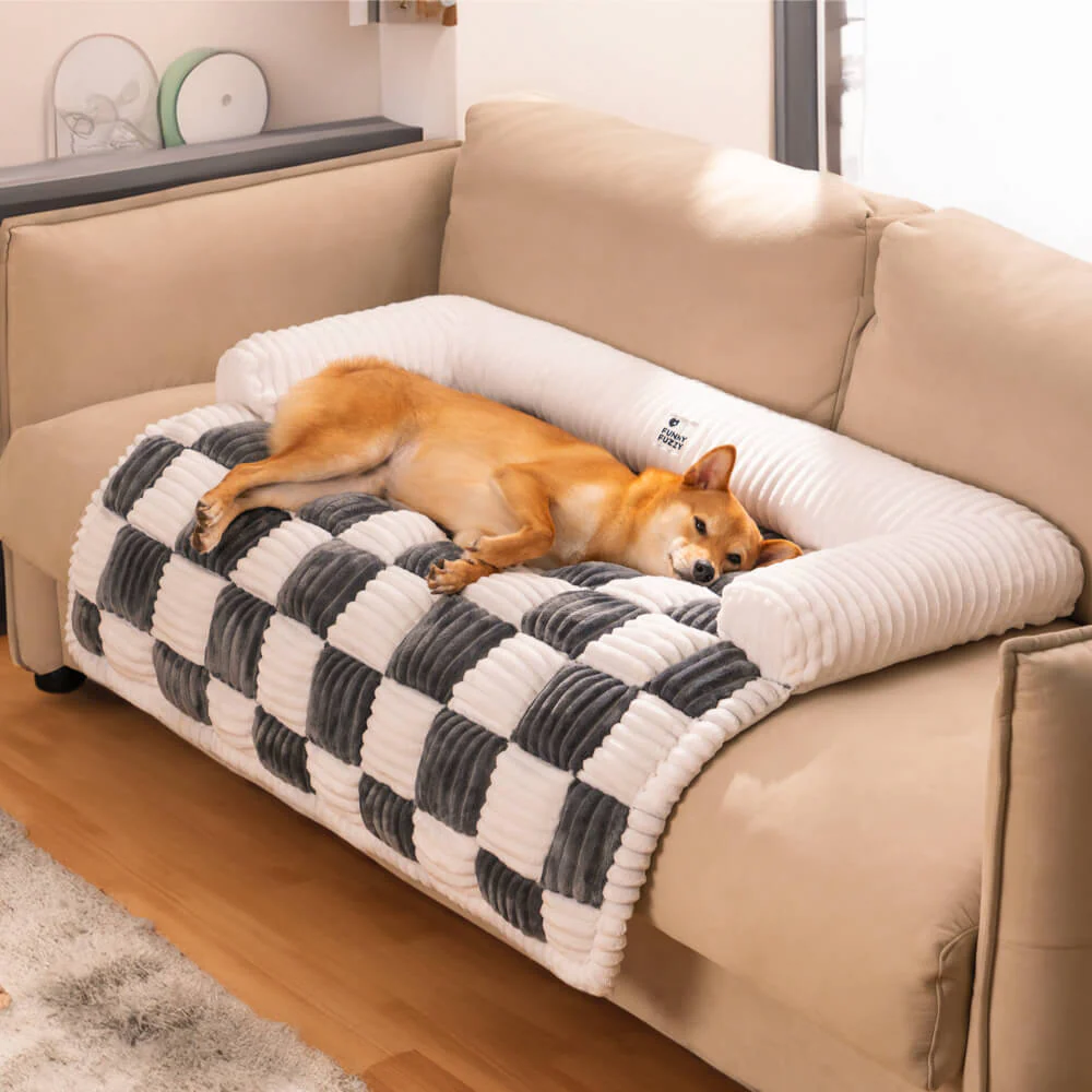 Tapis de protection pour chien à carreaux crème - Image 8