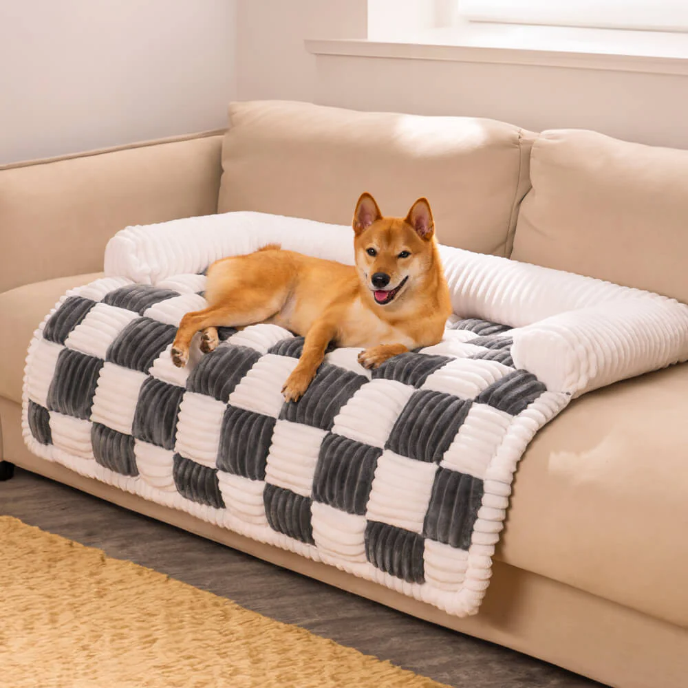 Tapis de protection pour chien à carreaux crème - Image 9