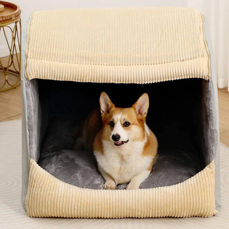 Tente semi-fermée pour chien en flanelle chaude et amovible - Image 10