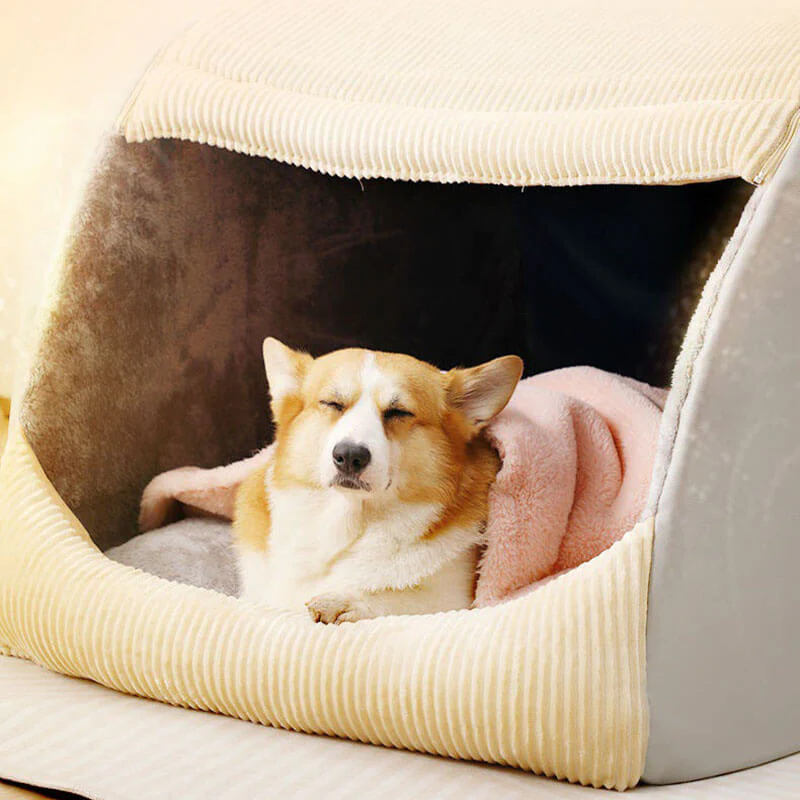 Tente semi-fermée pour chien en flanelle chaude et amovible - Image 11