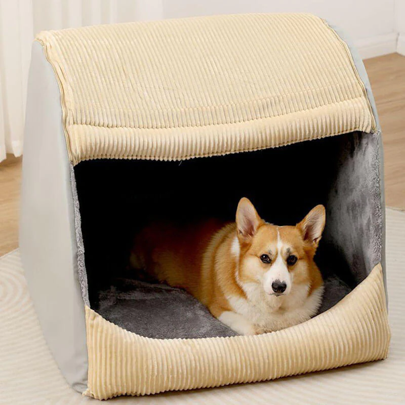 Tente semi-fermée pour chien en flanelle chaude et amovible - Image 12