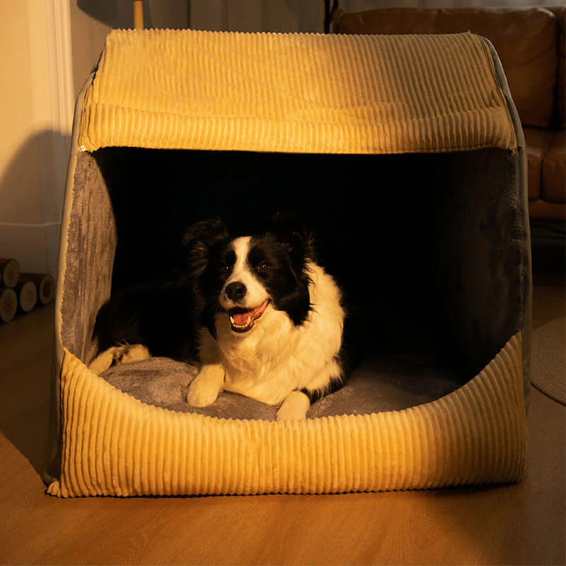 Tente semi-fermée pour chien en flanelle chaude et amovible - Image 14