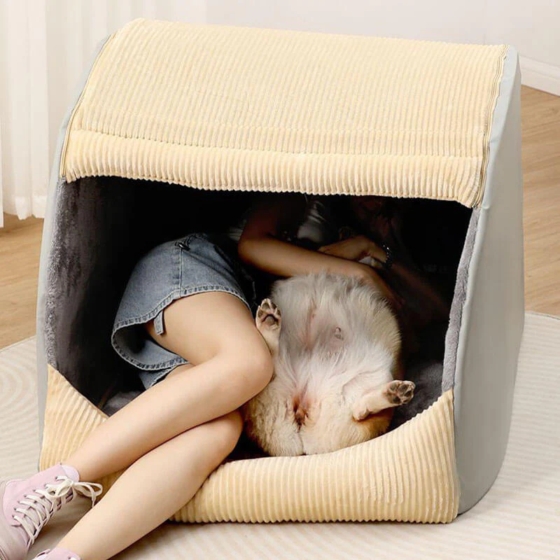 Tente semi-fermée pour chien en flanelle chaude et amovible - Image 9